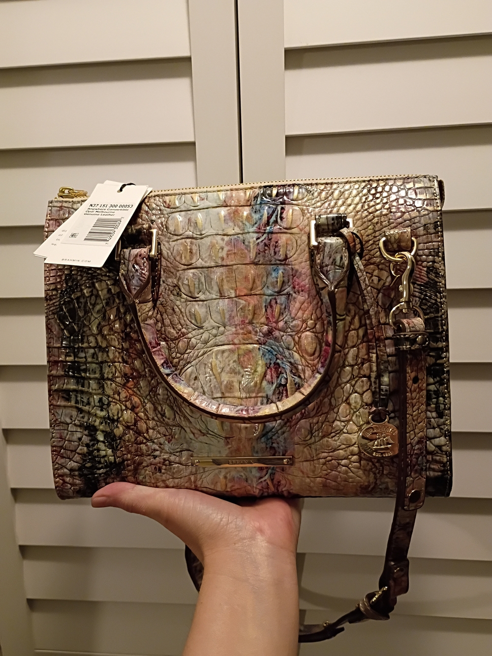 Brahmin Opal Anywhere Convertible Croc-Embossed Leather Satchel